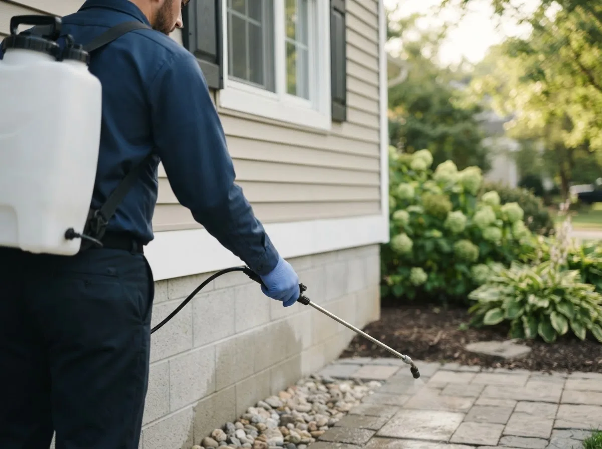 Pest control technician inspecting a home in Amery, WI